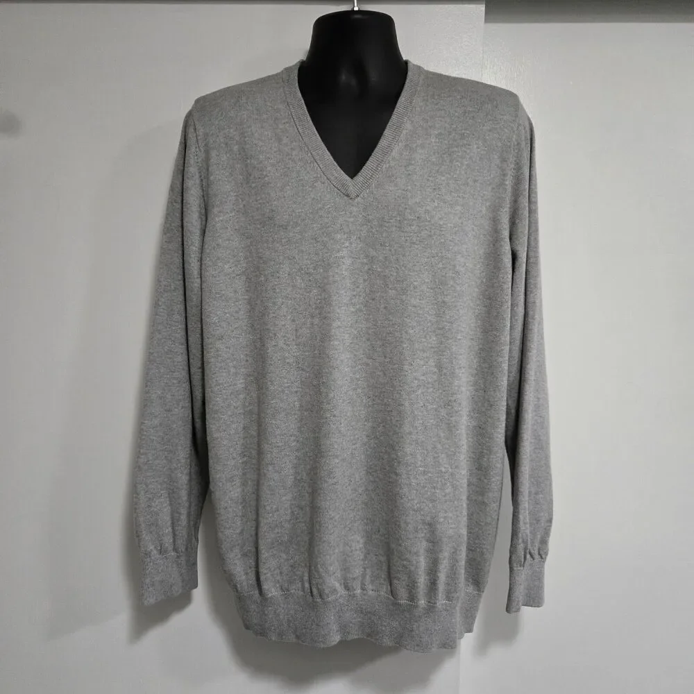 L.L. Bean XXL-Reg Cotton Cashmere Knit Pullover Sweater Men’s Gray V Neck 274603